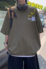 冰氧仿棉短袖港风夏季休闲百搭刺绣纯色男上衣TC3149-P22控48，男装T恤，星座717
