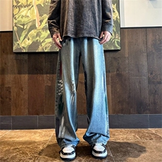 高街hiphop喷漆宽松牛仔裤男美式复古vibe风小众直筒裤XN144-P47，男装牛仔裤，星座1008