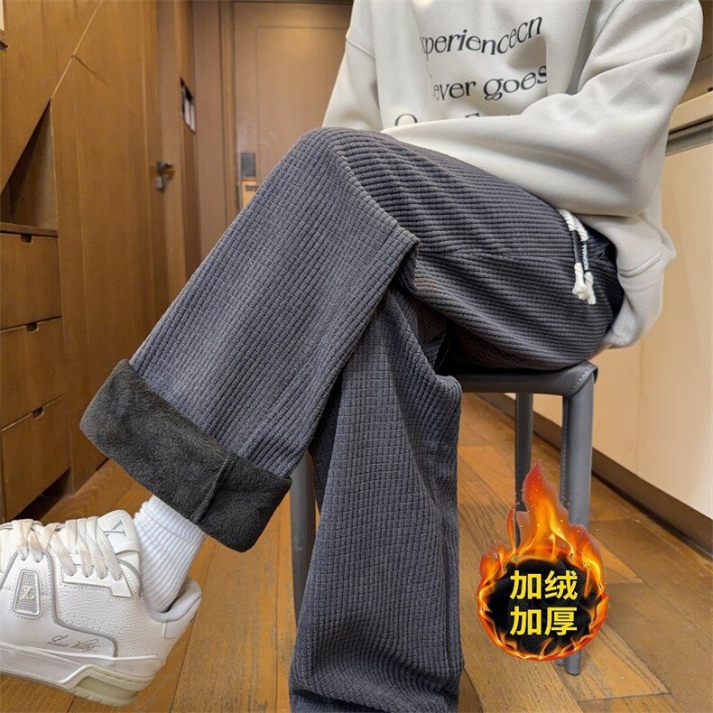 冬季雪呢尔直筒裤子宽松保暖休闲裤*CK25100*P38加绒45控78，男装棉衣，星座511-1