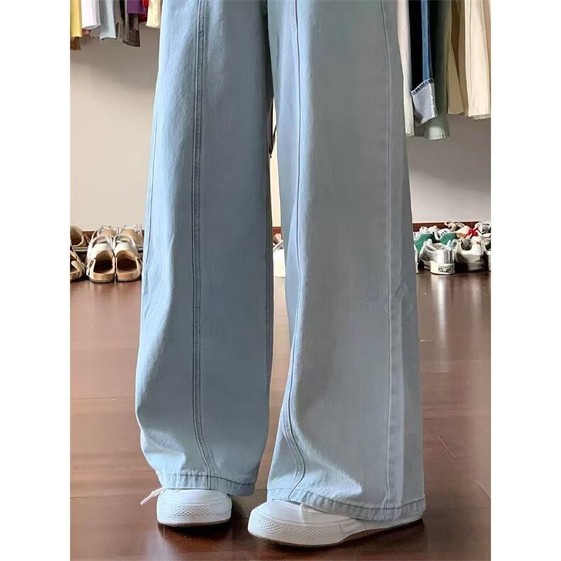 美式浅蓝牛仔裤女夏季直筒裤高腰显瘦拖地裤宽松阔腿裤高个子裤子,男装牛仔裤,星座1210-1