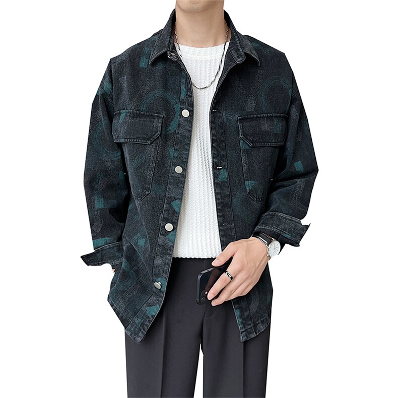 社会小伙秋季新款休闲外套日系潮流印花牛仔夹克男A8703-P88,男装夹克,电商A413
