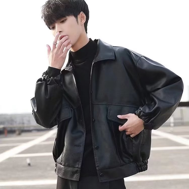 宽松韩版翻领机车服潮牌飞行员皮夹克外套潮1001-1-WJ27-P70,男装夹克,星座1001-1