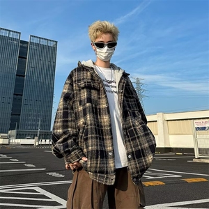 假两件连帽毛呢外套男秋冬季宽松休闲安可拉红拉链夹克衫 JW81图片