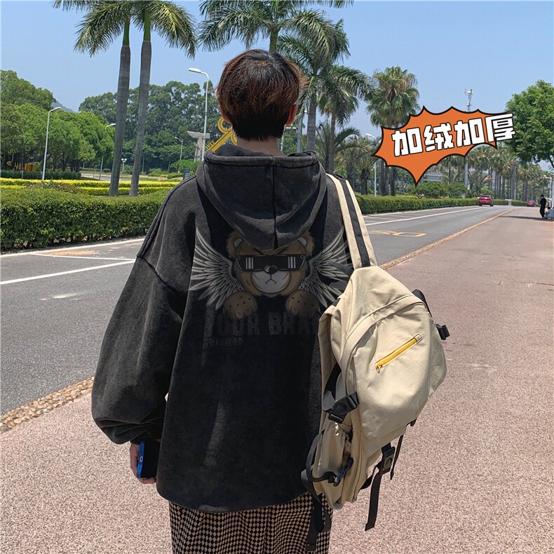 加绒新款港风宽松连帽套头卫衣X5668-常规P70控88-加绒P80控98,男装卫衣,电商A061-1