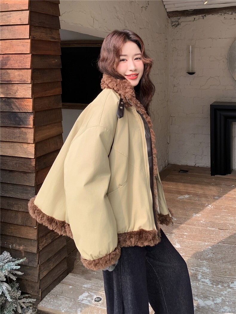 羽绒服女2025冬季新款女装卡其色皮毛一体拼接派克服加厚保暖外套,女装羽绒服,慧尚依恋