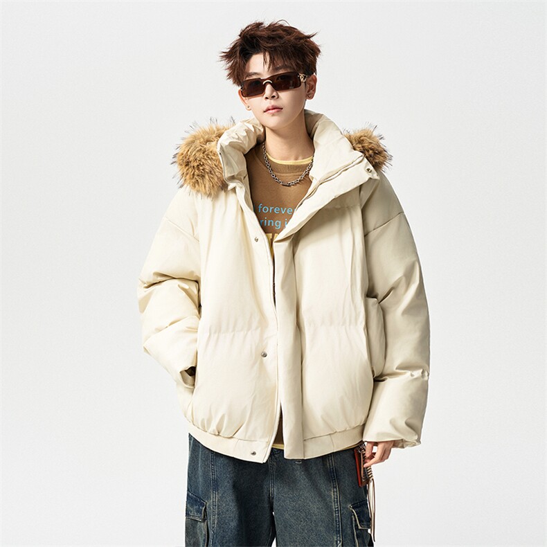 有长图冬季港风百搭PU皮毛领连帽棉衣男宽松棉袄外套MF00889/P120，男装棉衣，电商B316