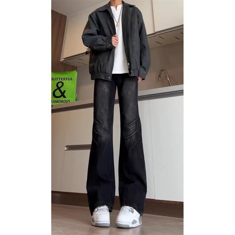 1506-1/KG99101/P45复古裤子高街水洗黑色弯刀牛仔裤男中腰百搭潮,男装牛仔裤,星座1506-1