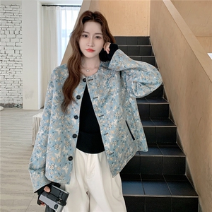 新中式风两面穿碎花皮衣外套女秋季2025新款巨好看休闲减龄夹克图片