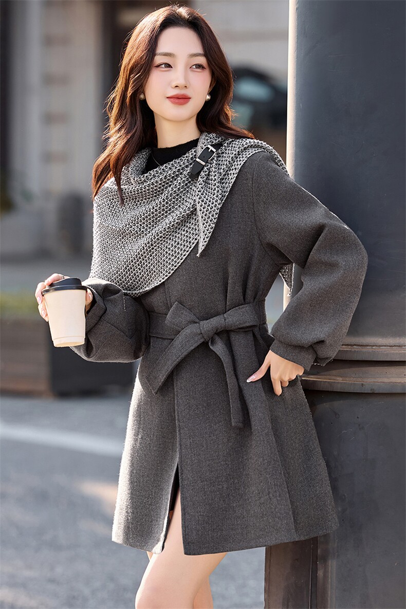 （现货）欣贝拉2025年冬季休闲淑女气质风格毛呢大衣夹棉加厚款,女装毛呢外套,欣贝拉