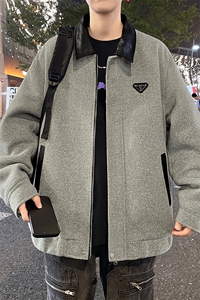 秋冬季翻领短款雪尼尔加绒加厚夹克外套男青年修身褂子V202-P105图片