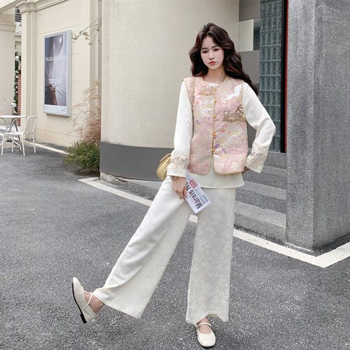 双面穿马甲十衬衣十阔腿裤三件套套裤2C267-117-P245-K365，女装套装/套裙，茵姿媚