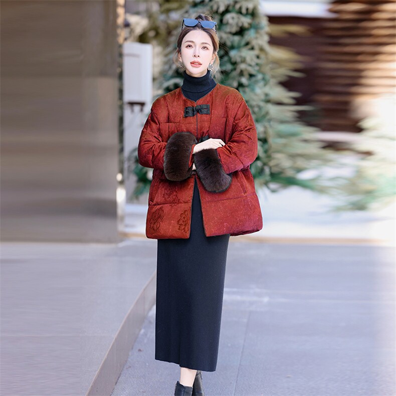 2025冬装新款时尚简约气质G风提花羽绒服,女装羽绒服,歌伊格美