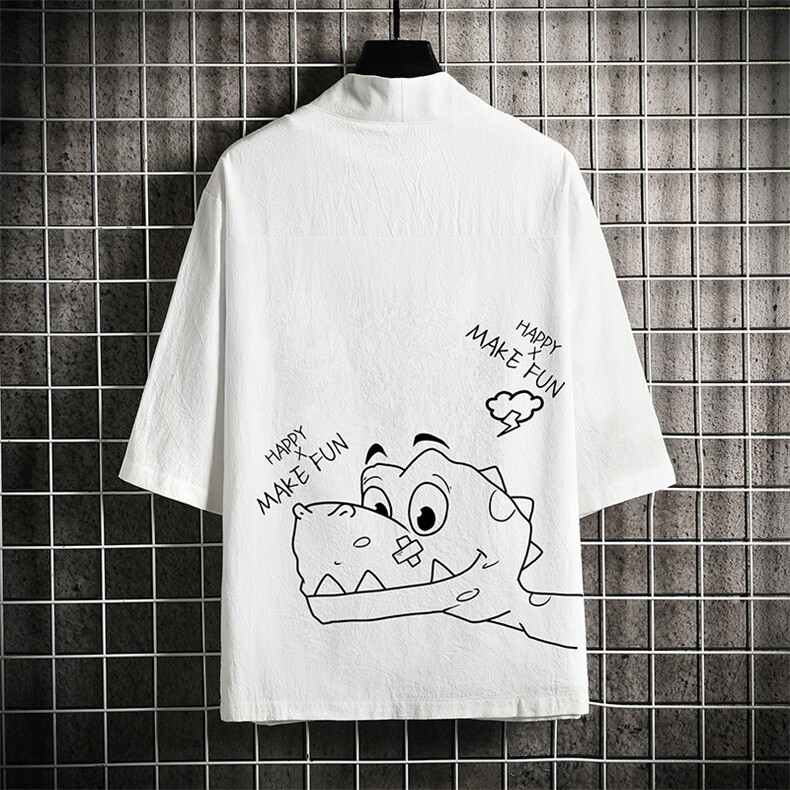 HF59136-P40风汉服男开衫外套七分袖道袍 网格挂拍图片