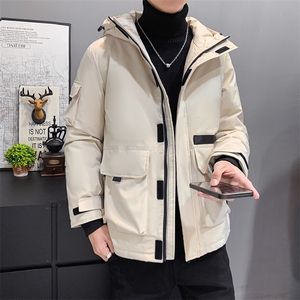 万件现货新款店主风男士修身连帽户外工装白鸭绒羽绒服图片