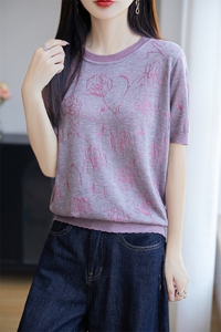 莱赛尔天丝烫钻针织短袖T恤女2025夏季轻薄凉感宽松气质小衫上衣图片
