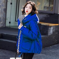 亮面短款羽绒服女2022新款加厚小个子棋盘格撞色洋气90白鸭绒外套，女装羽绒服，一安秀