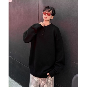 亨利领针织衫毛线衣青少年大码潮牌胖子宽松外套春秋装简约M6043图片