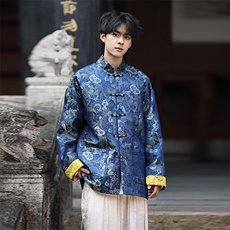 中式中性风潮加厚色天香提花金属盘扣立领唐装外套JK103，男装夹克，星座305A（原312A-1）