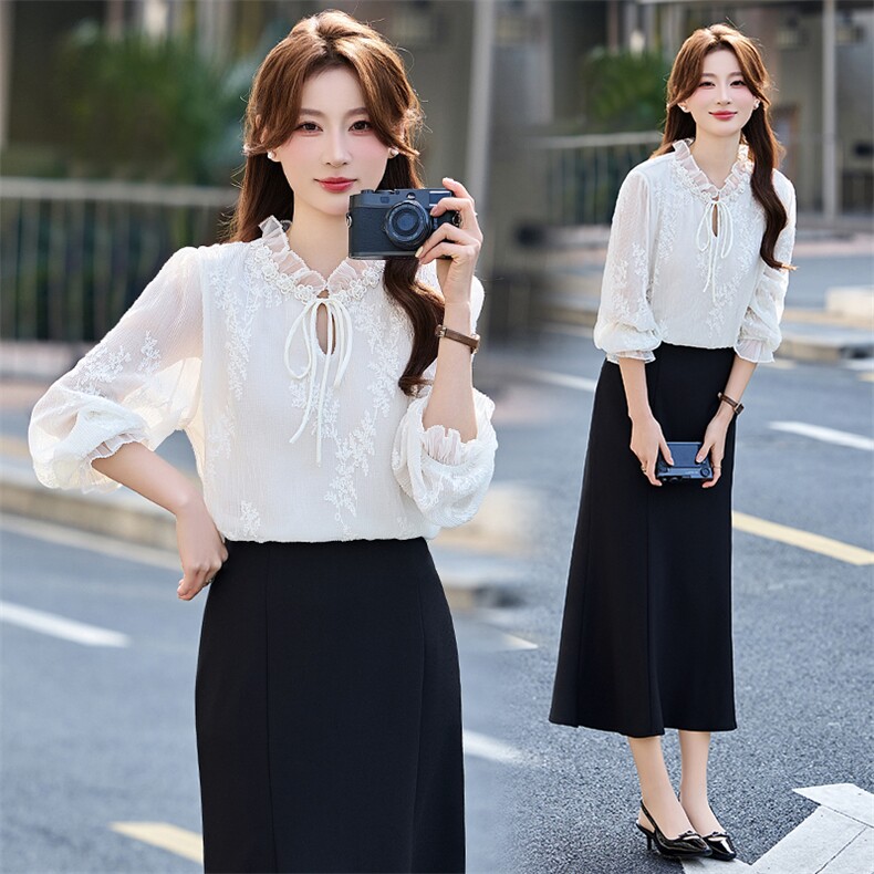 BAO现货2026春季新款时尚气质优雅立体织花减龄显瘦长袖百搭衬衣，女装衬衫，卡杰菲