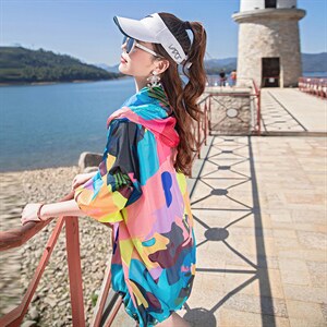 2025夏季新款迷彩印花防晒衣女中长款欧货宽松大码轻薄透气开衫潮图片