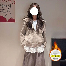 480G重磅加绒硬挺boxy男女秋冬美式高街条纹毛呢卫衣开衫厚外套，女装短外套，电商A486