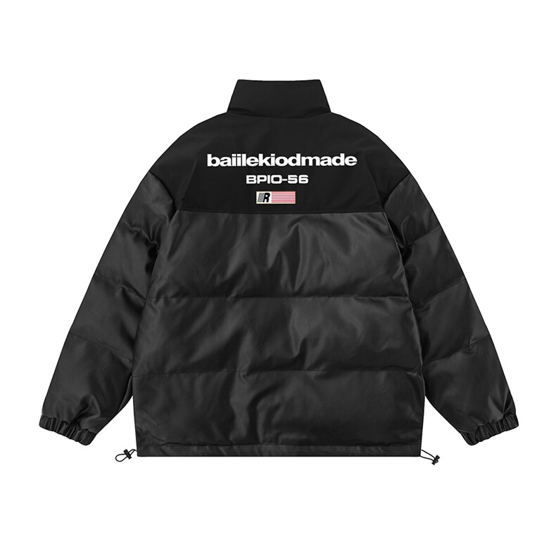 新款平铺拼色时尚字母印花保暖PU皮棉服A247-MY6405特批95控158,男装棉衣,电商A247-1