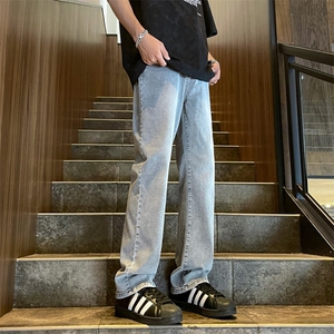 直筒牛仔裤男夏季高街宽松休闲浅色窄版男生复古裤子 NK906图片