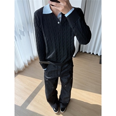 老钱风假两件polo领毛衣针织衫W1838/特P56，男装针织衫/毛衣，电商B350