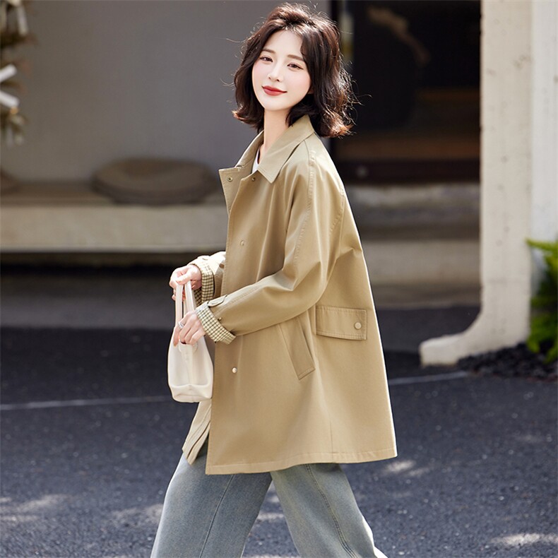风衣女2025春秋新款英伦风今年流行中长爆款翻领气质宽松上衣外套,女装风衣,姿萝菲