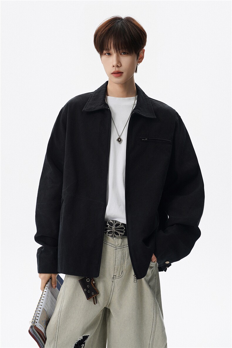 撞色水洗做旧帆布短款夹克男款vintage美式复古工装休闲外套JK003,男装夹克,电商B312