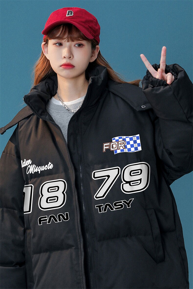 中性22冬季新款设计感潮牌印花加厚连帽面包服棉衣MY209P115控158,男装棉衣,A247A