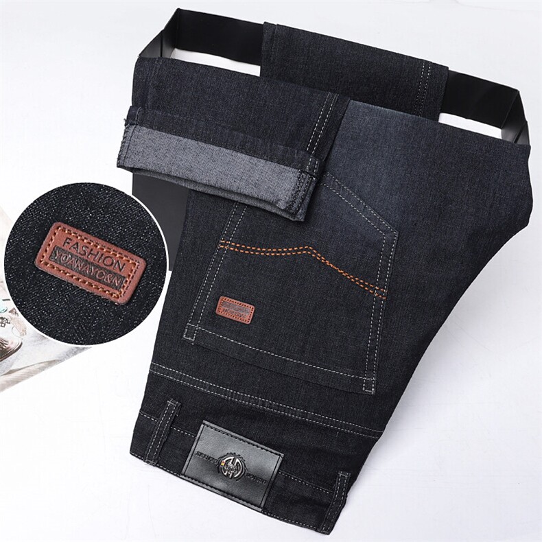 男士秋冬加绒牛仔裤男高腰弹力商务宽松直筒棉裤7017p35/加绒p45，男装棉裤，星座224-3