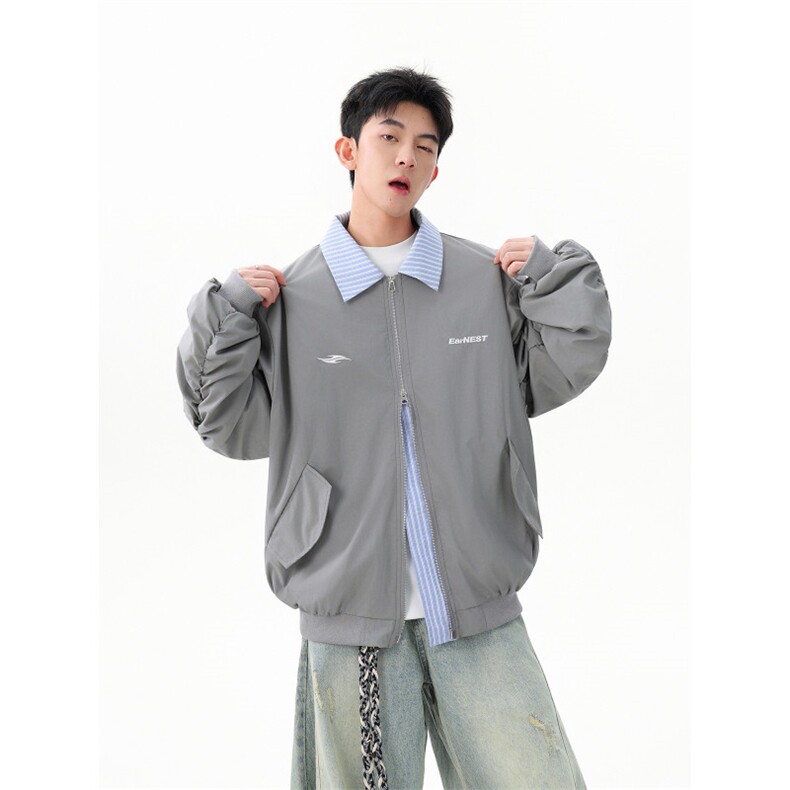miu系假两件条纹拼接翻领夹克WT2551-特P70-控138,男装夹克,星座609