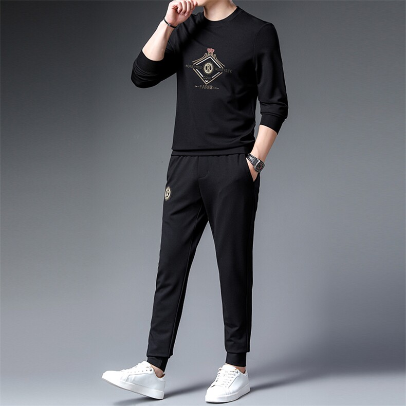 秋季男士休闲两件套圆领潮牌套装中年宽松免烫卫衣打底衫衣服秋装,男装休闲套装,电商B212（原钱塘6029）
