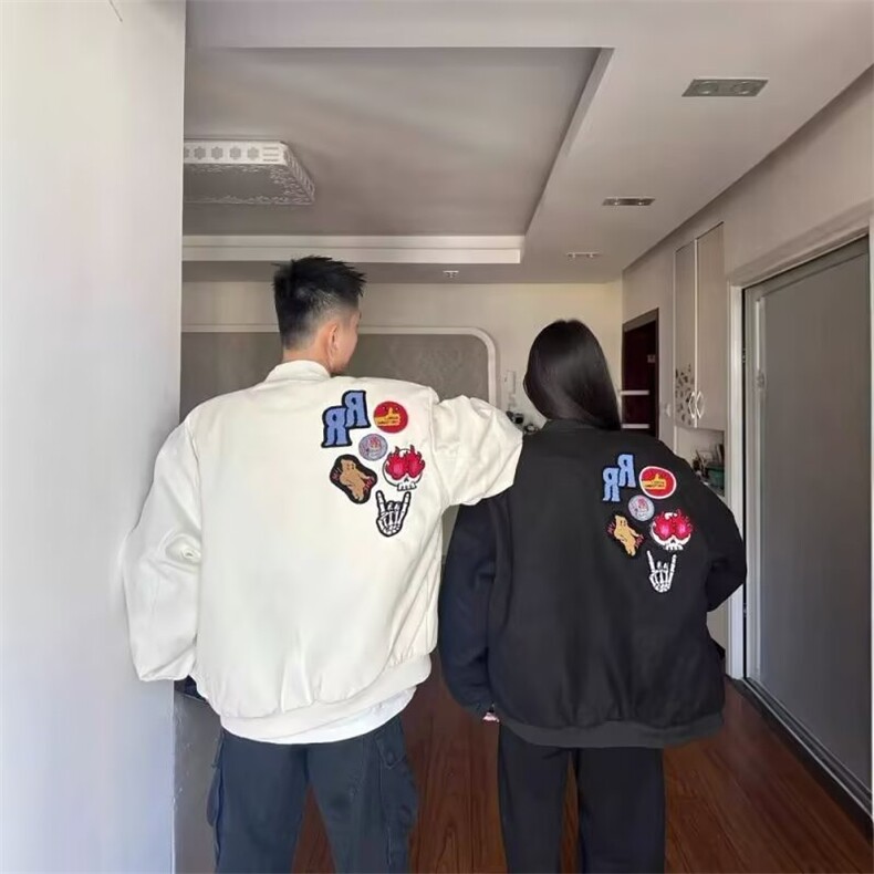 网红同款美式街头徽章字母刺绣棒球服外套男女宽松加厚高街夹克,男装夹克,四季星座505