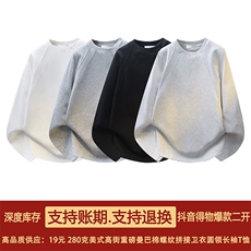 抖音得物品质26春装美式高街曼巴棉螺纹拼接卫衣圆领长袖T恤YT164，男装T恤，电商A486