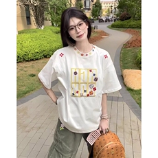 万针全刺绣工艺抖音得物高品质260克重磅纯棉双纱美式高街短袖T恤，男装T恤，电商A486