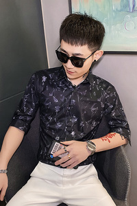 312A-106-P55 新款社会小伙中袖衬衫韩版潮流男士五分袖衬衣D图片