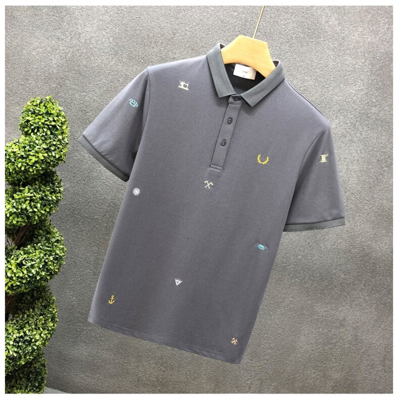 1506/QGP70160/P40新款高品质刺绣翻领Polo衫百搭休闲百搭有领t恤,男装T恤,星座1506