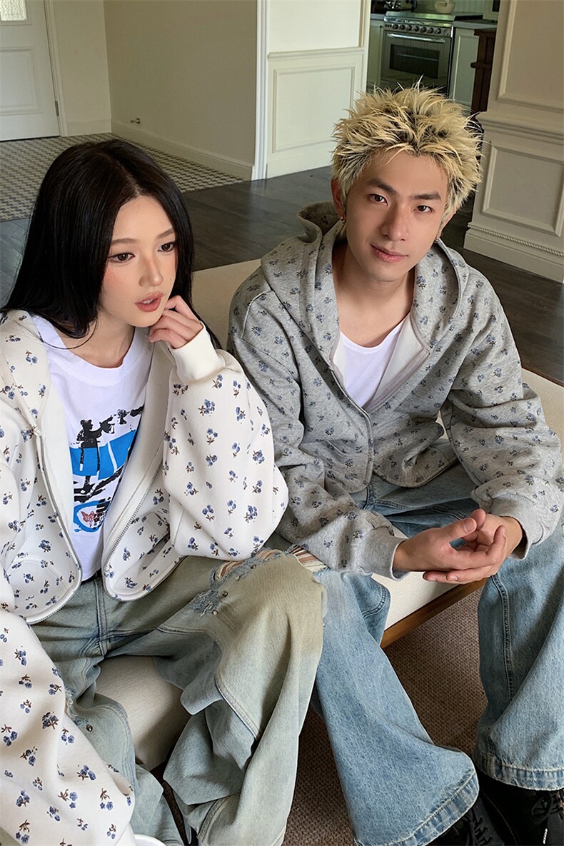 2026秋季新款卫衣5Q1101-TP5588潮牌小碎花连帽外套休闲情侣,男装卫衣,电商A102