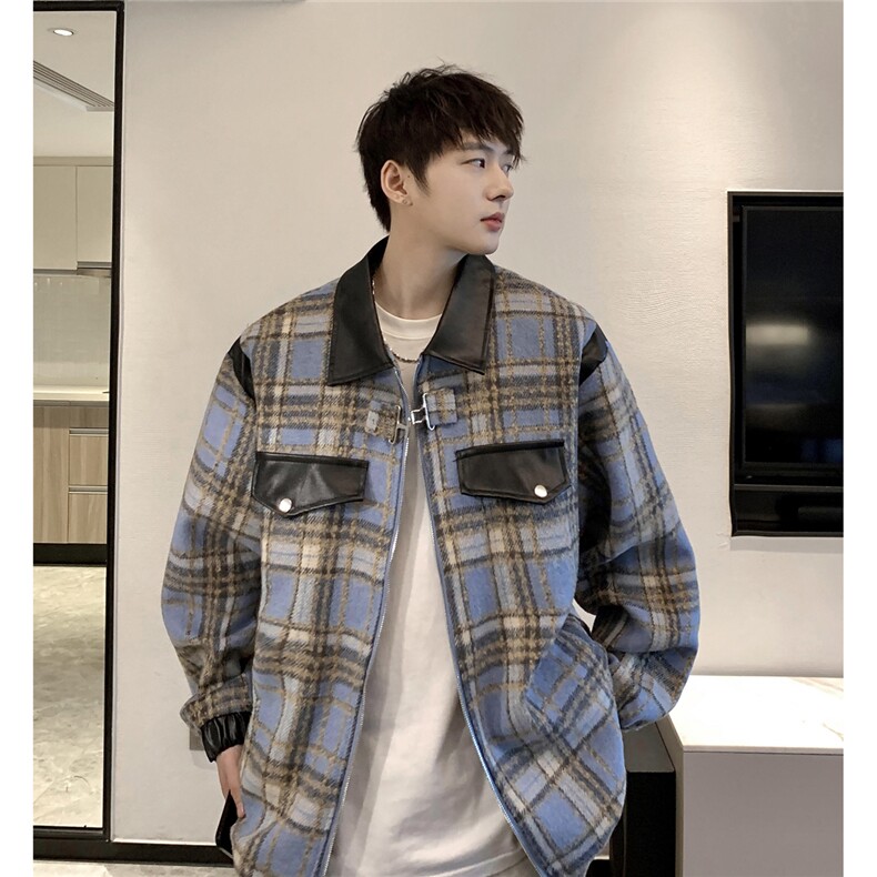 港风成分聚酯纤维辅料PU皮,小香风拼皮夹克男JK77921P75控118,男装夹克,星座227-7