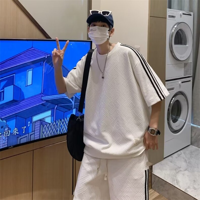 ins百搭男T恤夏季五分袖慵懒潮流五分裤运动套装ZT101P38,男装休闲套装,星座1116-2