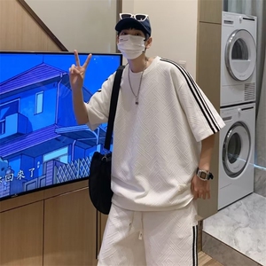 ins百搭男T恤夏季五分袖慵懒潮流五分裤运动套装ZT101P38图片