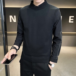 2024秋季新款 大众修身衬衣袖假两件针织毛衣打底衫男M2301-p75图片