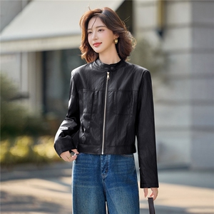 时尚机车范立领皮衣短外套女2025秋季新款修身显瘦小个子夹克上衣图片