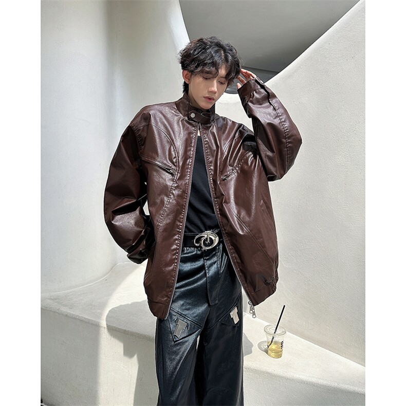 vintage美式宽松ins潮春秋皮衣宽松情侣夹克PU皮外套JK85511-P73,男装夹克,星座1008