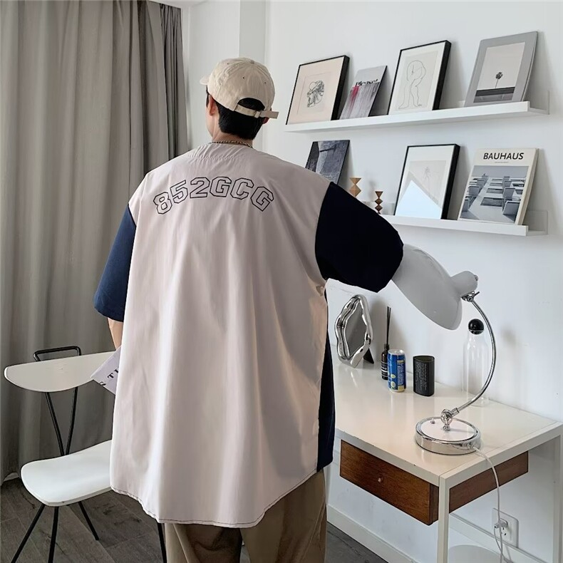 五分袖衬衫男款V领潮流冰丝中袖新款夏季高级感半袖上衣LS646P34,男装T恤,星座1013-5
