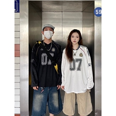 夏季美式复古字母涂鸦印花网面短袖T恤男女宽松百搭球衣A5005-P36，男装T恤，星座208-5