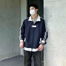 抖音得物品质秋冬美式高街重磅结构拼接织带翻领卫衣夹克外套W113，男装夹克，电商A486