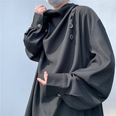 新中式原创山本耀司风复古不规则立领纽扣长袖衬衫男设计感上衣衬，男装衬衫，星座601-2